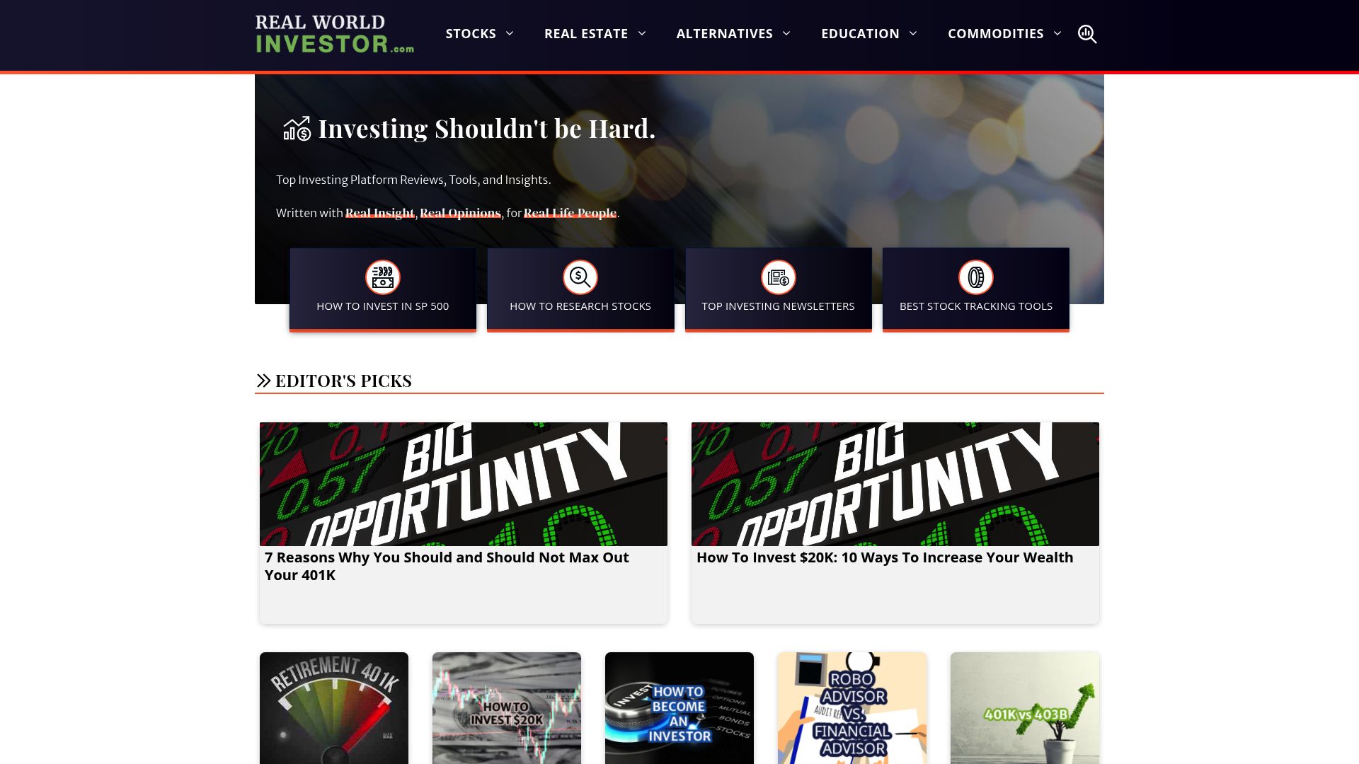Real World Investor platform interface